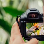 black digital camera capturing yellow flower